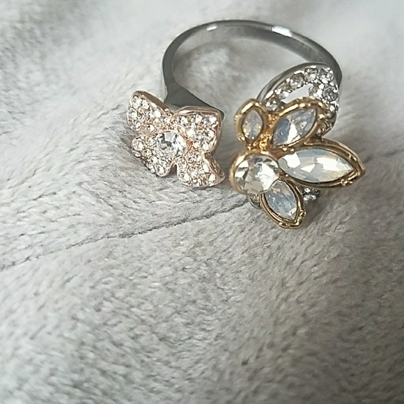 Sz 10 statement ring silver gold crystal flower - Picture 6 of 7